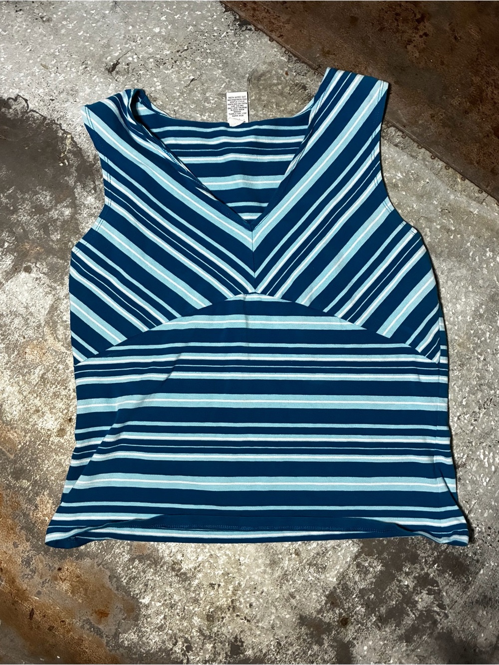 Vintage GAP Factory Stretch Blue Striped V-Neck Tank Top Women’s Large Y2K